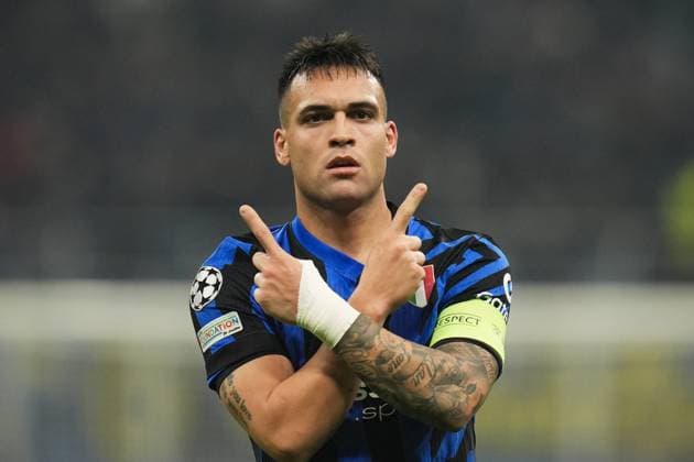 Inter Milan& x2019;s Lautaro Martinez celebrates after scoring the 3-0 goal for his team during the Uefa Champions League 2024 2025 soccer match between Inter and Monaco at San Siro Stadium - Soccer - Milan, Italy - Wednesday January 29, 2025  Copyright: xMassimoxPaolone LaPressex
