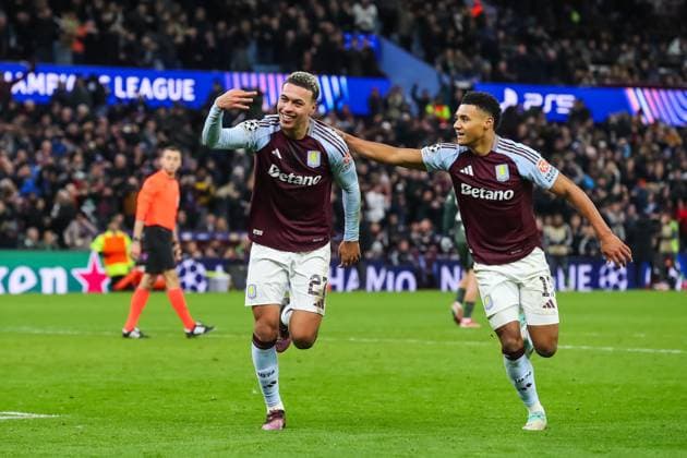 UEFA Champions League Matchday 8 of 8 Aston Villa v Celtic Morgan Rogers of Aston Villa celebrates his hat-trick to make the score 4-2 during the UEFA Champions League Matchday 8 of 8 Aston Villa vs Celtic at Villa Park, Birmingham, United Kingdom, 29th January 2025 (Photo by Gareth Evans News Images) Copyright: xGarethxEvans NewsxImagesx