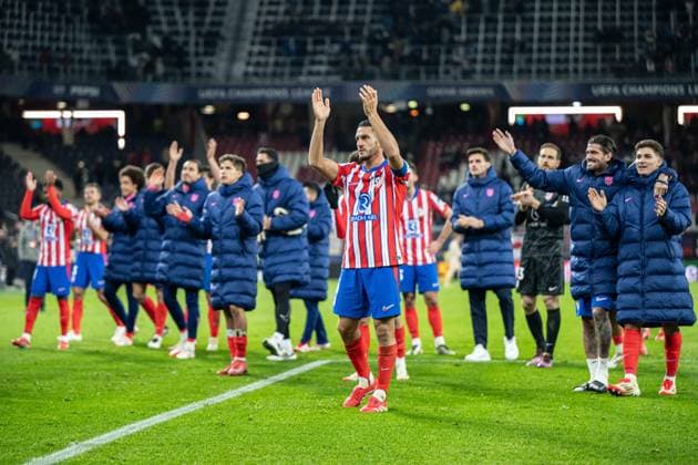 Atletico Madrid players a a winning match celebrate during UEFA Champions league match, Red Bull Salzburg - Atletico Madrid , 29. january 2025, Red Bull Arena, Salzburg, Austria Copyright: xMICHALxFAJT,ZOSPORTU.SKx MAJ_3352