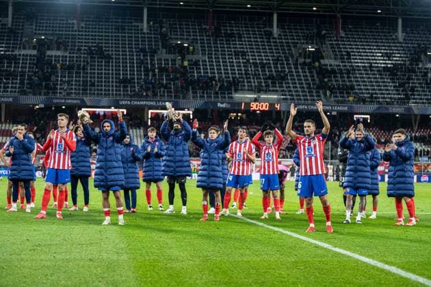 Atletico Madrid players a a winning match celebrate during UEFA Champions league match, Red Bull Salzburg - Atletico Madrid , 29. january 2025, Red Bull Arena, Salzburg, Austria Copyright: xMICHALxFAJT,ZOSPORTU.SKx MAJ_3401