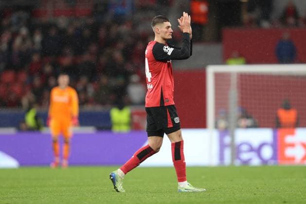 Patrik Schick Bayer 04 Leverkusen gestures during the UEFA Champions League 2024 25 League Phase MD8 match between Bayer 04 Leverkusen and AC Sparta Praha at BayArena on January 29, 2025 in Leverkusen, Germany Photo by Oliver Kaelke DeFodi Images Defodi 678 2025 01 29 OK LEVACS 1909 Defodi-678