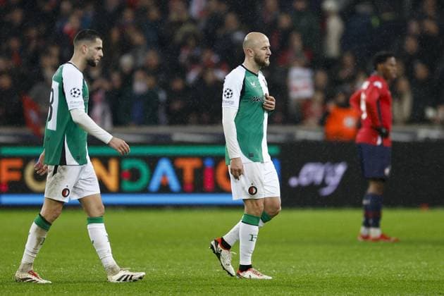 LILLE, 29-01-2025. Decathlon Arena Stade Pierre Mauroy. Football, UEFA Champions League season 2024 2025. Lille - Feyenoord. Feyenoord player Gernot Trauner disappointed aftre loss 6-1 after the match LOSC Lille - Feyenoord Lille - Feyenoord  x27615246x Copyright: