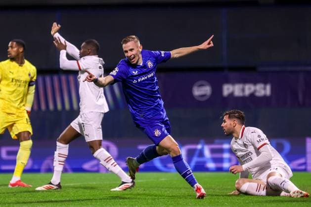 GNK Dinamo v AC Milan - UEFA Champions League 2024 25 League Phase MD8 Luka Stojkovic of Dinamo Zagreb celebrates a goal during the UEFA Champions League 2024 25 League Phase MD8 match between GNK Dinamo and AC Milan at Maksimir Stadium on January 29, 2025. in Zagreb, Croatia.  LukaxStanzl PIXSELL