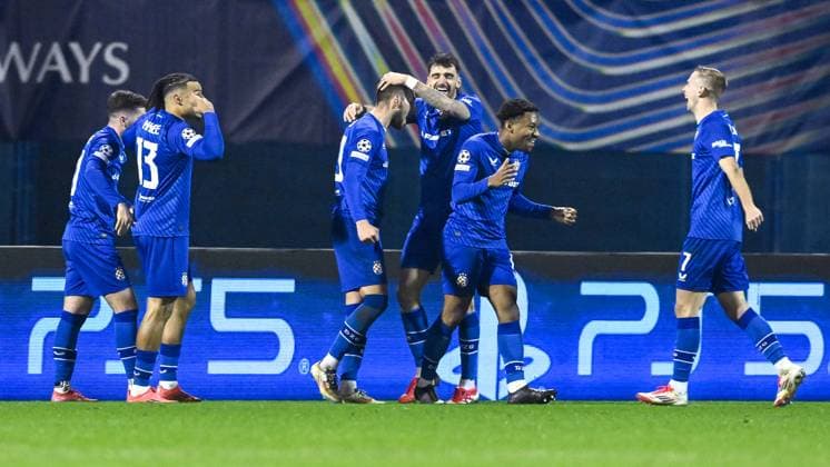 GNK Dinamo v AC Milan - UEFA Champions League 2024 25 League Phase MD8 Players of Dinamo Zagreb celebrates a goal during the UEFA Champions League 2024 25 League Phase MD8 match between GNK Dinamo and AC Milan at Maksimir Stadium on January 29, 2025. in Zagreb, Croatia.  MarkoxLukunic PIXSELL