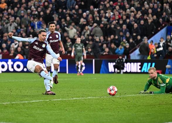 Birmingham, England, 29th January 2025. Aston Villa s Morgan Rogers scoring his third goal during the UEFA Champions League match at Villa Park, Birmingham. Picture credit should read: Cody Froggatt Sportimage EDITORIAL USE ONLY. No use with unauthorised audio, video, data, fixture lists, club league logos or live services. Online in-match use limited to 120 images, no video emulation. No use in betting, games or single club league player publications. SPI_101_CF_Aston_Villa_Celtic SPI-3641-0101