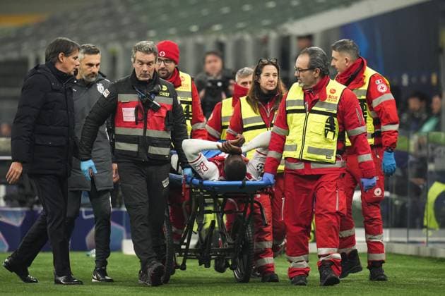 Monaco s Jordan Teze injured during the Uefa Champions League 2024 2025 soccer match between Inter and Monaco at San Siro Stadium - Soccer - Milan, Italy - Wednesday January 29, 2025  Copyright: xMassimoxPaolone LaPressex