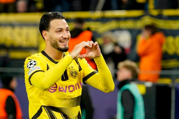 Ramy Bensebaini Borussia Dortmund celebrates after scoring his team s third goal during the UEFA Champions League 2024 25 League Phase MD8 match between Borussia Dortmund and FC Shakhtar Donetsk at Signal Iduna Park on January 29, 2025 in Dortmund, Germany Photo by Alex Gottschalk DeFodi Images Defodi 001 20250129 A9 6553 Defodi-001