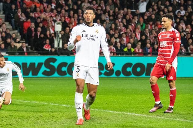 FOOTBALL: BREST vs REAL MADRID Baptiste AUTISSIER MAXPPP - Guingamp 29 01 2025 Baptiste AUTISSIER Maxppp Guingamp ; 29 01 2025 ; Joie des joueurs du Real Madrid apres le but de Jude Bellingham lors du match Brest vs Real Madrid comptant pour la 8e journee de la Ligue des Champions a Guingamp le 29 janvier 2025. Guingamp Guingamp Bretagne France  Copyright: xMAXPPPxBaptistexAUTISSIERx BAU202501290181 BAU202501290181