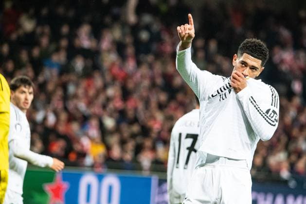 FOOTBALL: BREST vs REAL MADRID Baptiste AUTISSIER MAXPPP - Guingamp 29 01 2025 Baptiste AUTISSIER Maxppp Guingamp ; 29 01 2025 ; Joie des joueurs du Real Madrid apres le but de Jude Bellingham lors du match Brest vs Real Madrid comptant pour la 8e journee de la Ligue des Champions a Guingamp le 29 janvier 2025. Guingamp Guingamp Bretagne France  Copyright: xMAXPPPxBaptistexAUTISSIERx BAU202501290186 BAU202501290186