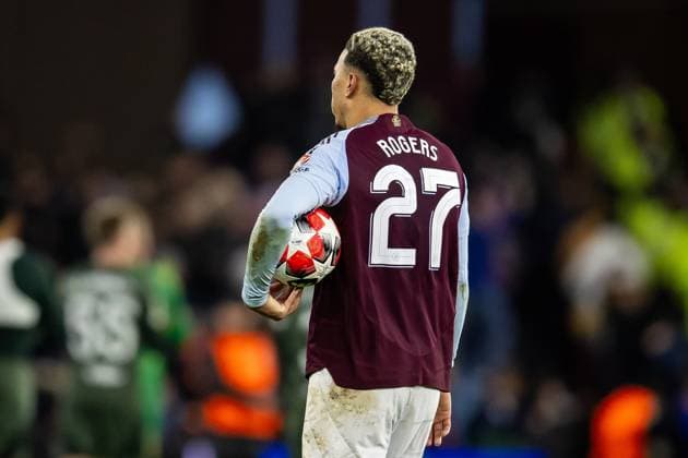 Aston Villa v Celtic Champions League 29 01 2025. Hat-trick hero Aston Villa midfielder Morgan Rogers (27) with match ball after the Champions League match between Aston Villa and Celtic at Villa Park, Birmingham, England on 29 January 2025. Birmingham Villa Park West Midlands England Editorial use only , Copyright: xManjitxNarotrax PSI-21358-0048
