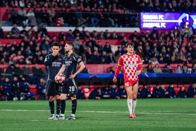 January 29, 2025, Madrid, Madrid, Spain: NWANERI, 53 of Arsenal discusses penalty with teammate JORGINHO, 20 during the match against Girona at Montivili Stadium. Madrid Spain - ZUMAg271 20250129_znp_g271_043 Copyright: xNataliaxGarciax