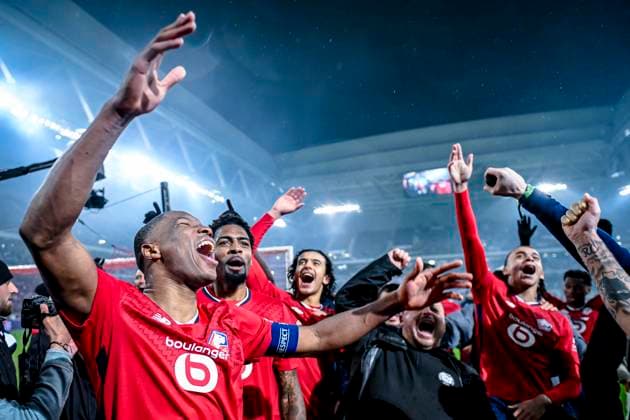 LOSC Lille defender Bafode Diakite celebrating the win, during the match Lille Feyenoord at the Stade Pierre Mauroy for the UEFA Champions League phase Matchday 8 season 2024 2025 in LILLE, France on 29 januari 2025, photo by Stefan Koops EYE4images DeFodi Images Defodi 746 211731 Defodi-746