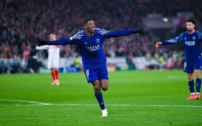 Ousmane Dembele Paris Saint Germain celebrates his third goal during the UEFA Champions League 2024 25 League Phase MD8 match between VfB Stuttgart and Paris Saint Germain at MHPArena on January 29, 2025 in Stuttgart, Germany Photo by Silas Schueller DeFodi Images Defodi 738 738 VFBPSG 20250129 222 Defodi-738
