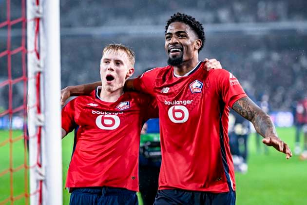 LOSC Lille midfielder Hakon Arnar Haraldsson and LOSC Lille defender Alexandro, during the match Lille Feyenoord at the Stade Pierre Mauroy for the UEFA Champions League phase Matchday 8 season 2024 2025 in LILLE, France on 29 januari 2025, photo by Stefan Koops EYE4images DeFodi Images Defodi 746 211733 Defodi-746