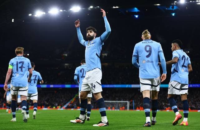 Josko Gvardiol of Manchester City celebrates scoring his sides second goal Manchester City v Club Brugge, UEFA Champions League, Group Stage, Football, Etihad Stadium, Manchester, UK - 29 Jan 2025 EDITORIAL USE ONLY No use with unauthorised audio, video, data, fixture lists, club league logos or live services. Online in-match use limited to 120 images, no video emulation. No use in betting, games or single club league player publications. Copyright: xShutterstockx 15123154cd
