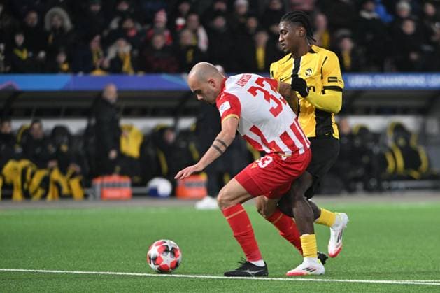 29 01 2025, Bern, Stadion Wankdorf, Uefa Champions League BSC Young Boys Red Star Belgrade, 77 Joel Monteiro Young Boys vs 33 Vanja Drkusic Belgrade Bern Stadion Wankdorf Bern Switzerland Copyright: xJustPictures.ch ManuelxWinterbergerx jp-de-MaWi-MWI_1231