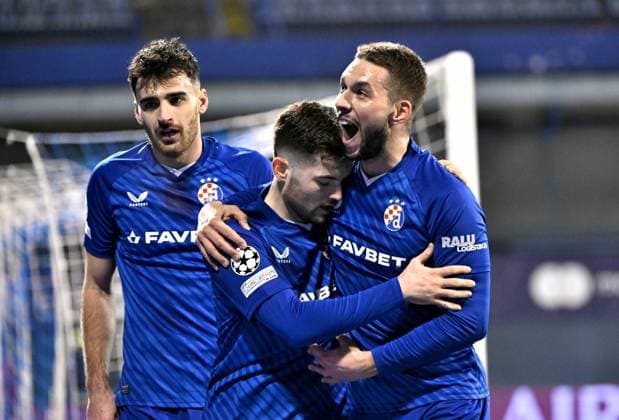 Croatia, Zagreb, 290125. Maksimir Stadium. Football match of the 8th round of the UEFA Champions League, Dinamo - Milan. In the photo: Martina Baturina, Sandro Kulenovic, Marko Pjaca. Photo: Goran Mehkek CROPIX Zagreb Croatia Copyright: xxGoranxMehkekx gm_dinamo_milan30-290125