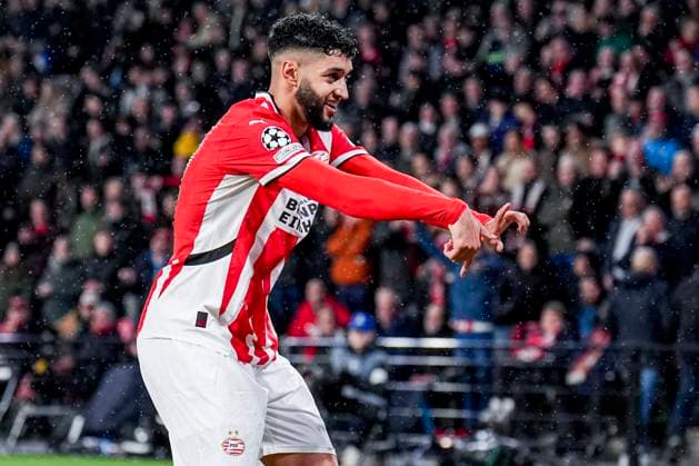 EINDHOVEN, NETHERLANDS - JANUARY 29: Ismael Saibari of PSV celebrates after scoring his team s second goal during the UEFA Champions League 2024 25 League Phase MD8 match between PSV Eindhoven and Liverpool FC at PSV Stadion on January 29, 2025 in Eindhoven, Netherlands. (Photo by Rene Nijhuis) SOC  Copyright: xRenexNijhuis