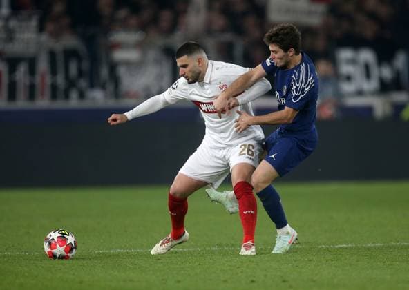 V li Deniz Undav VfB , Joao Neves Paris Sport Football Champions League Season 24 25 VfB Stuttgart Paris SG , Football Bundesliga, 29 01 2025