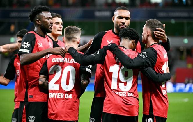 Soccer, Champions League, Germany, Men, Season 2024 2025, Matchday 8, BayArena Leverkusen Bayer Leverkusen Sparta Prague 2 0 Celebration Nathan Tella LEV after his goal for 2 0 Cheers, joy, action