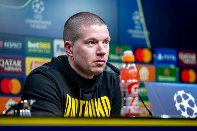 29 01 2025, Borussia Dortmund Shakhtar Donetsk, UEFA Champions League, Matchday 8 Dortmund coach Mike Tullberg speaks during the press conference IMPORTANT NOTE In accordance with UEFA regulations, it is prohibited to use or have used photographs taken in the stadium and or of the match in the form of sequential images and or video-like photo series Copyright: xDavidxInderliedx
