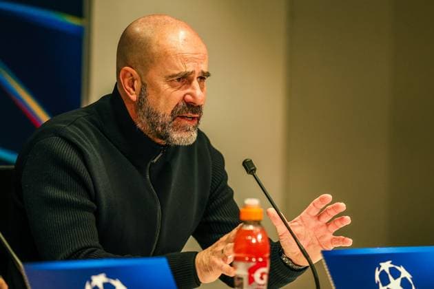 EINDHOVEN, 29-01-2025, Philips Stadium, UEFA Champions League season 2024 25, match between PSV and Liverpool FC, PSV coach Peter Bosz during the press conference, PK, Pressekonferenz after the match PSV - Liverpool PSV - Liverpool  x27616644x Copyright: