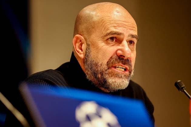 EINDHOVEN, 29-01-2025, Philips Stadium, UEFA Champions League season 2024 25, match between PSV and Liverpool FC, PSV coach Peter Bosz during the press conference, PK, Pressekonferenz after the match PSV - Liverpool PSV - Liverpool  x27616646x Copyright: