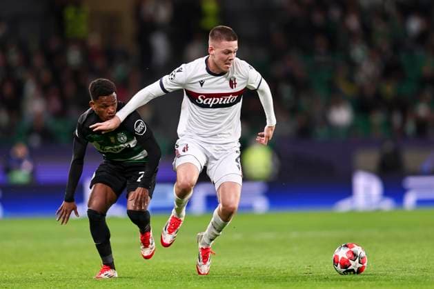 Emil Holm (Bologna) Geny Catamo (Sporting CP Lisboa) during the Uefa Champions League match between Sporting CP Lisboa 1-1 Bologna FC at Estdio Jos Alvalade on January 29, 2025 in Lisboa, Italy. Noxthirdxpartyxsales  (280021506)