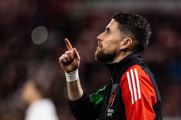 January 29, 2025, Girona, Barcelona, Spain: Jorginho of Arsenal FC seen in action during the match of matchday 2 to UEFA Champions League between Girona F.C and Arsenal F.C at Estadi Montilivi. Finals score; Girona F.C 1:2 Arsenal FC Girona Spain - ZUMAs316 20250129_znp_s316_008 Copyright: xMartixSeguraxRamonedax
