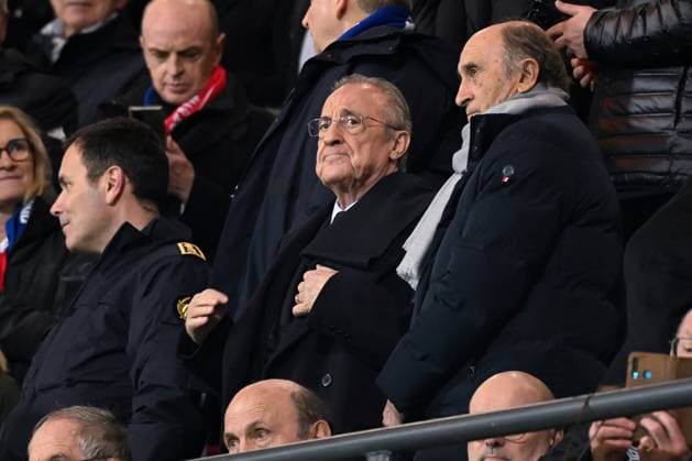 FOOTBALL : Brest vs Real Madrid - Ligue des Champions - 29 01 2025 Florentino Perez ( Real Madrid president ) attends the UEFA Champions League match between Stade Brestois 29 and Real Madrid CF at Stade de Roudourou on January 29 , 2025 in Guingamp, France. ( Photo by Dante Badano PsnewZ ) - GuingampFrance  Copyright: xDantexBadanox