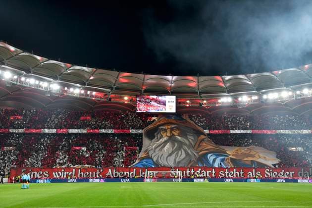 Choreo, choreography, fan action VfB Stuttgart Cannstatter Kurve Champions League VfB Stuttgart vs Paris St Germain PSG 29 01 2025 DFL REGULATIONS PROHIBIT ANY USE OF PHOTOGRAPHS AS IMAGE SEQUENCES AND OR QUASI VIDEO Champions League VfB Stuttgart vs Paris St Germain PSG