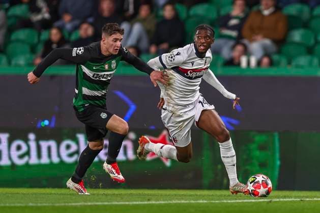 Samuel Iling-Junior (Bologna) Ivan Fresneda (Sporting CP Lisboa) during the Uefa Champions League match between Sporting CP Lisboa 1-1 Bologna FC at Estdio Jos Alvalade on January 29, 2025 in Lisboa, Italy. Noxthirdxpartyxsales  (280021543)