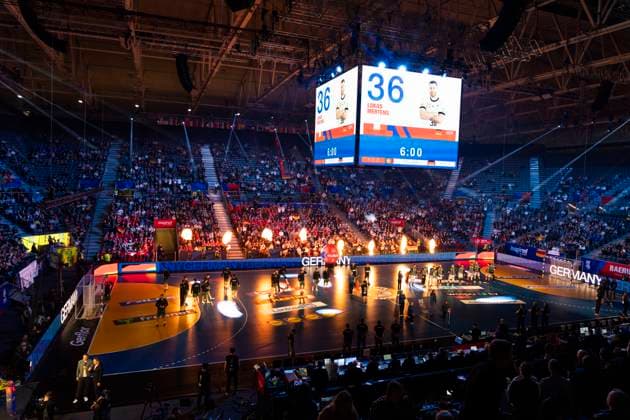 World Mens Handball Championship 2025 Baerum 20250129 Lightshow at the team presentation for the quarterfinal between Germany and Portugal in the Mens Handball World Championship in Unity Arena at Fornebu Portugal won the quarterfinal match 31 30 after extra time Photo Erik Flaaris Johansen NTB Baerum Norway EDITORIAL USE ONLY RESTRICTED USE FOR BETTING COMPANIES  Copyright: xErikxFlaarisxJohansenx xNTBx
