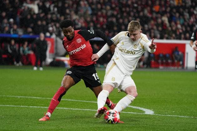 Football, UEFA Champions League 2024 2025, Bayer 04 Leverkusen AC Sparda Prague 29 01 2025 Bayarena Leverkusen, Nathan Tella, Bayer 04 Leverkusen, Lukas Sadilek, AC Sparda Praha