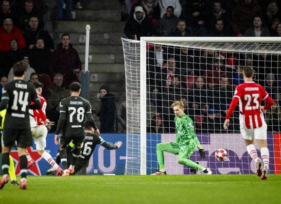 EINDHOVEN - Ricardo Pepi of PSV Eindhoven scores the 3-2 during the UEFA Champions League match between PSV Eindhoven and Liverpool FC at Phillips Stadium on Jan. 29, 2025 in Eindhoven, Netherlands. ANP ROBIN VAN LONKHUIJSEN UEFA Champions League 2024 25 League Phase MD8 2024 25 xVIxANPxSportx xxANPxIVx 518670036 originalFilename: 518670036.jpg