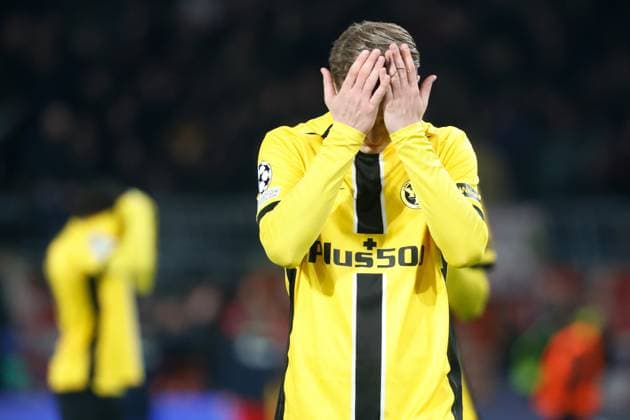 Young Boys Belgrade Lewin Blum YB disappointed 29 01 2025 Stadion St Jakob Park Basel , SWITZERLAND, Soccer Men Season 2024 2025 UEFA Champions League BSC Young Boys Bern Red Star Belgrade Lewin Blum YB disappointed