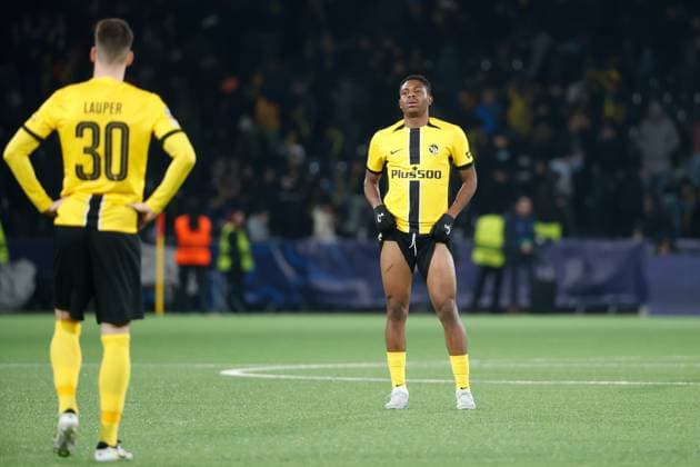 Young Boys Belgrade Sandro Lauper Miguel Chaiwa YB disappointed 29 01 2025 Stadion St Jakob Park Basel , SWITZERLAND, Soccer Men Season 2024 2025 UEFA Champions League BSC Young Boys Bern Red Star Belgrade Sandro Lauper Miguel Chaiwa YB disappointed