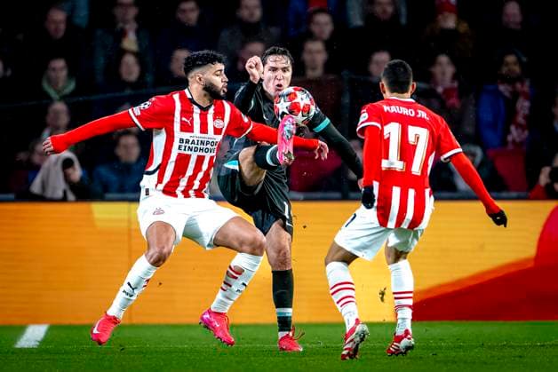 PSV Eindhoven midfielder Ismael saibari, Liverpool FC midfielder Frederico Chiesa during the match PSV Liverpool at the Philips stadium for the Champions League League phase Matchday 8 season 2024 2025 in EINDHOVEN, Netherlands on 29 january 2025, photo by Marcel van Dorst EYE4images DeFodi Images Defodi 746 211915 Defodi-746