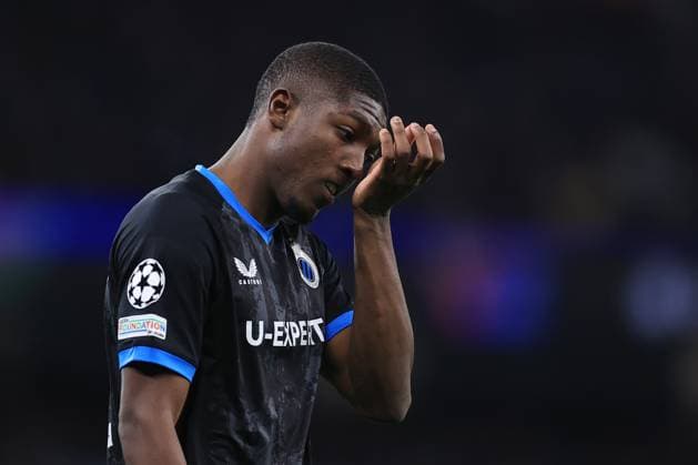 Fußball UEFA-Champions-League-Phase Manchester City gegen Club Brugge 29. Januar 2025 UEFA-Champions-League-Phase Manchester City gegen Club Brugge Joel Ordonez von Club Brugge wirkt niedergeschlagen Foto Simon Stacpoole Abseits Manchester UK  Copyright: xSimonxStacpoolexOffside