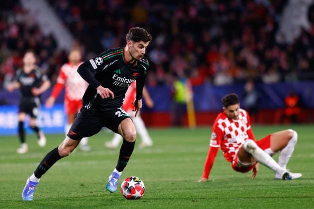 January 29, 2025, Girona, Madrid, SPAIN: Kai Havertz of Arsenal FC in action during the UEFA Champions League 2024 25 League Phase MD8 match between Girona FC and Arsenal FC at Estadio de Montilivi on January 29, 2025, in Girona, Spain. Girona SPAIN - ZUMAa181 20250129_zaa_a181_183 Copyright: xDennisxAgyemanx