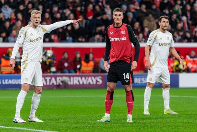 UEFA Champions League, Bayer Leverkusen Sparta Prague, 29 01 2025 Jaroslav Zeleny Sparta Prague, 30 , Patrik Schick Bayer 04 Leverkusen, 14 , Kaan Kairinen Sparta Prague, 6 UEFA Champions League, Bayer Leverkusen Sparta Prague, Matchday 8, on 29 01 2025, BayArena, Leverkusen UEFA regulations prohibit any use of photographs as image sequences and or quasi video Copyright: xBEAUTIFULxSPORTS Meuselx