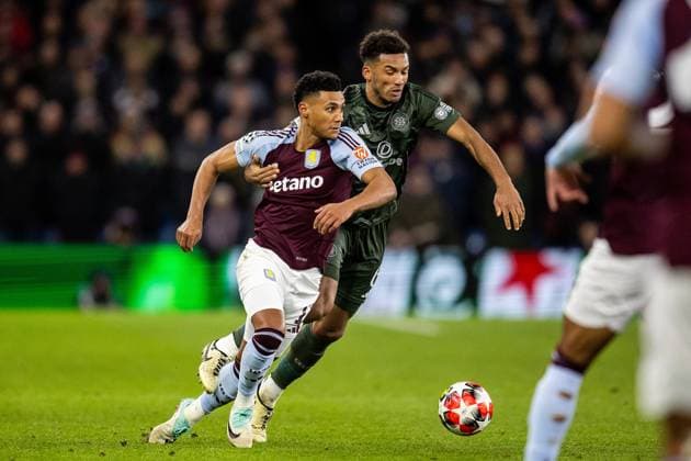 Aston Villa v Celtic Champions League 29 01 2025. Aston Villa forward Ollie Watkins (11) battles for possession with Celtic defender Auston Trusty (6) during the Champions League match between Aston Villa and Celtic at Villa Park, Birmingham, England on 29 January 2025. Birmingham Villa Park West Midlands England Editorial use only , Copyright: xManjitxNarotrax PSI-21358-0065