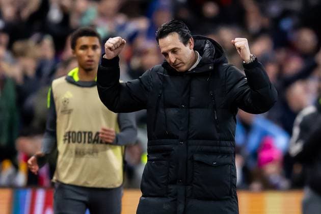 Aston Villa v Celtic Champions League 29 01 2025. Aston Villa manager Unai Emery celebrates 4th Aston Villa goal during the Champions League match between Aston Villa and Celtic at Villa Park, Birmingham, England on 29 January 2025. Birmingham Villa Park West Midlands England Editorial use only , Copyright: xManjitxNarotrax PSI-21358-0185