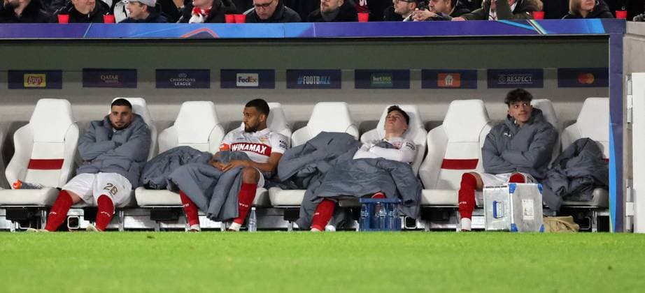 29 01 25 VfB Stuttgart Paris St Germain Germany, Stuttgart, 29 01 2025, Football, UEFA Champions League, VfB Stuttgart Paris St Germain v l Deniz Undav, Josha Vagnoman, Angelo Stiller, Ameen Al Dakhil all VfB Stuttgart