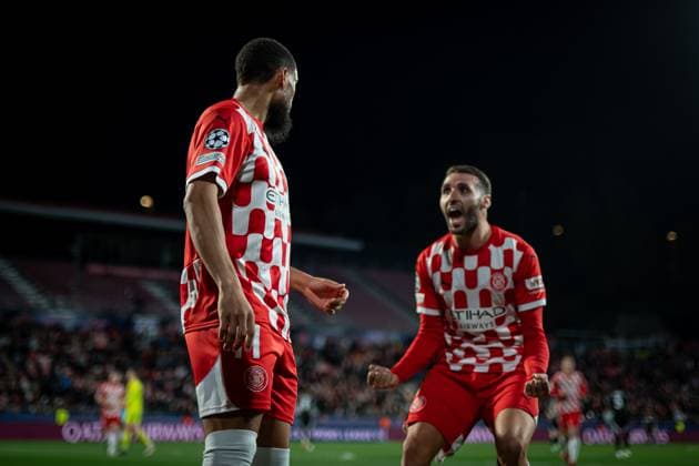 Girona FC and Arsenal FC in Girona, Spain - 29 Jan 2025 Arnaut Danjuma (Girona FC) and Abel Ruiz (Girona FC) celebrate during a UEFA Champions League match between Girona FC and Arsenal FC at Estadi Municipal de Montilivi. Final Score Girona FC 1 : 2 Arsenal FC Girona Spain Copyright: xFelipexMondinox xSOPAxImagesx SP0562-0539