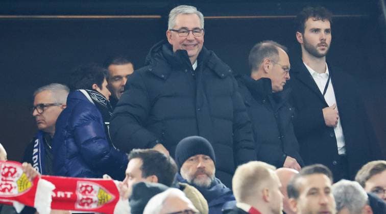29 01 2025 Stuttgart , Champions League Football VfB Stuttgart vs Paris St Germain, President Dietmar Allgaier VfB,Mitte In accordance with the regulations of the DFL German Football League, it is prohibited to use or have used photographs taken in the stadium and or of the match in the form of sequential images and or video-like photo series