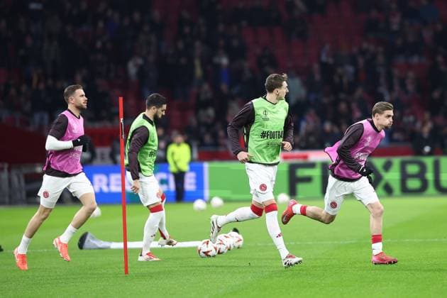 AMSTERDAM, 30-01-2025 , JohanCruijff Arena, football, UEFA Europa League, season 2024 2025, during the match Ajax - Galatasaray,Ajax during the warming up Ajax - Galatasaray  x27626684x Copyright: