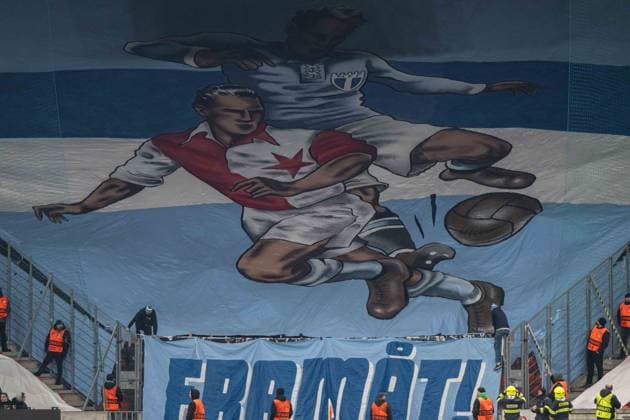 MAlmo FF fans choreoduring UEFA Europa league match, SK Slavia Prague - Malmo FF , 30. january 2025, Fortuna Arena, Prague, Czech republic Copyright: xMICHALxFAJT,ZOSPORTU.SKx FAJ_1708