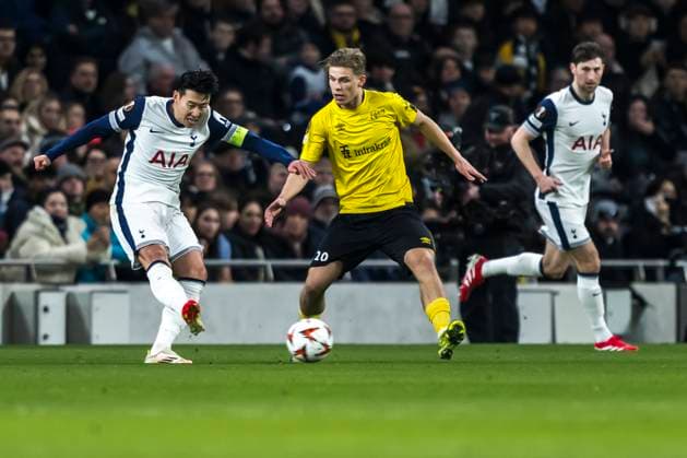 250130 Heung Min Son of Tottenham Hotspur and Gottfrid Rapp of Elfsborg during the UEFA Europa League football match between Tottenham Hotspur and Elfsborg on January 30, 2025 in London Photo Emma Wallskog BILDBYRAN COP 320 EW0477 fotboll, football, soccer, fotball,uefa europa league, europa le  Copyright: EMMAxWALLSKOG BB250130EW050