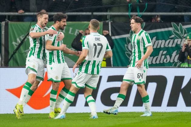 2025-01-30 Ferencvaros v AZ Alkmaar - UEFA Europa League BUDAPEST, HUNGARY - JANUARY 30: Mohamed Ali Ben Romdhane of Ferencvaros celebrates after scoring his teams first goal during the UEFA Europa League match between Ferencvaros and AZ Alkmaar at Ferencvaros Stadion on January 30, 2025 in Budapest, Hungary. Budapest Ferencvaros Stadion Hungary Content not available for redistribution in The Netherlands directly or indirectly through any third parties. Copyright: xEdxvanxdexPolx